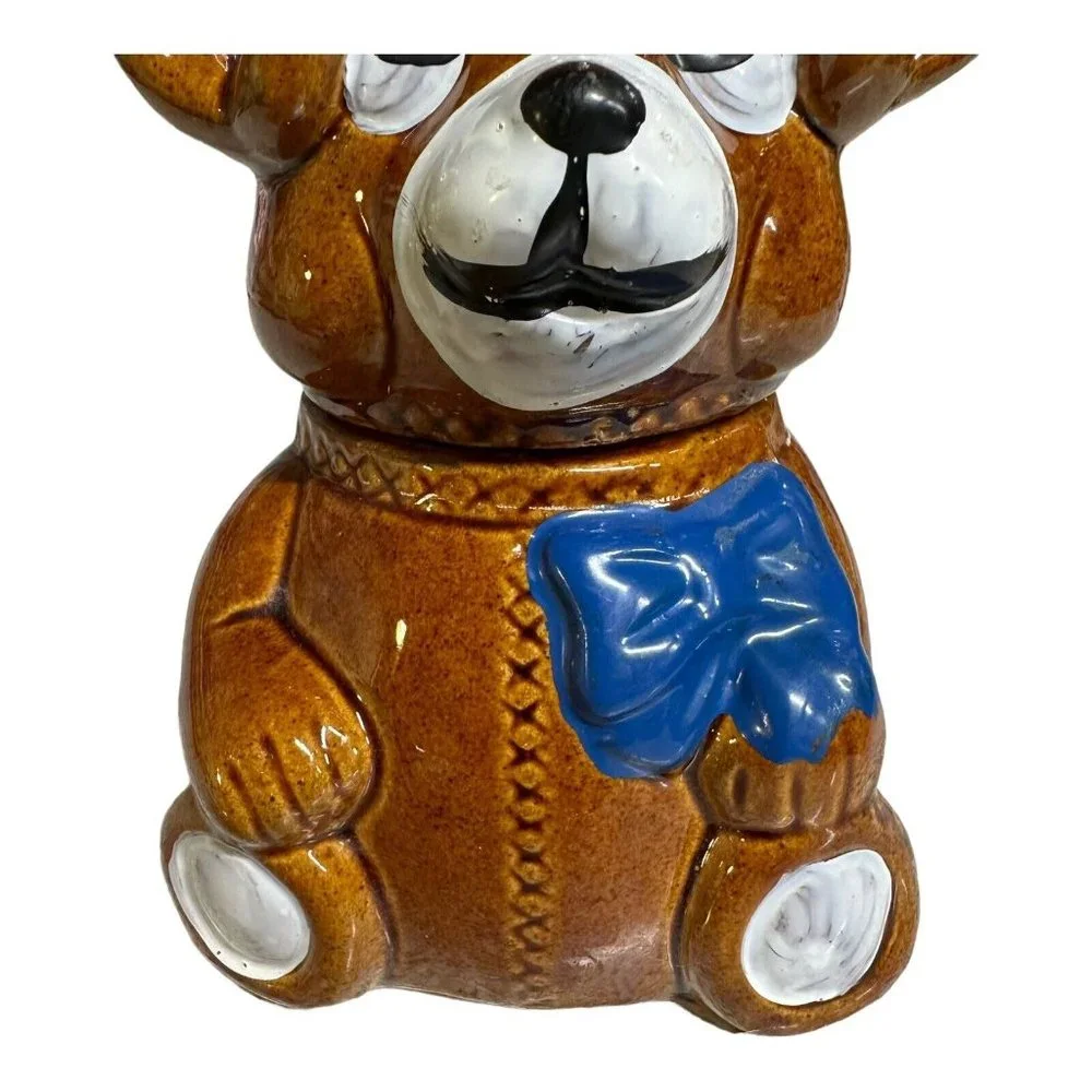 Vintage 1982 Houston Foods Ceramic Bear Honey Pot Container Jam Jar Hand Painted